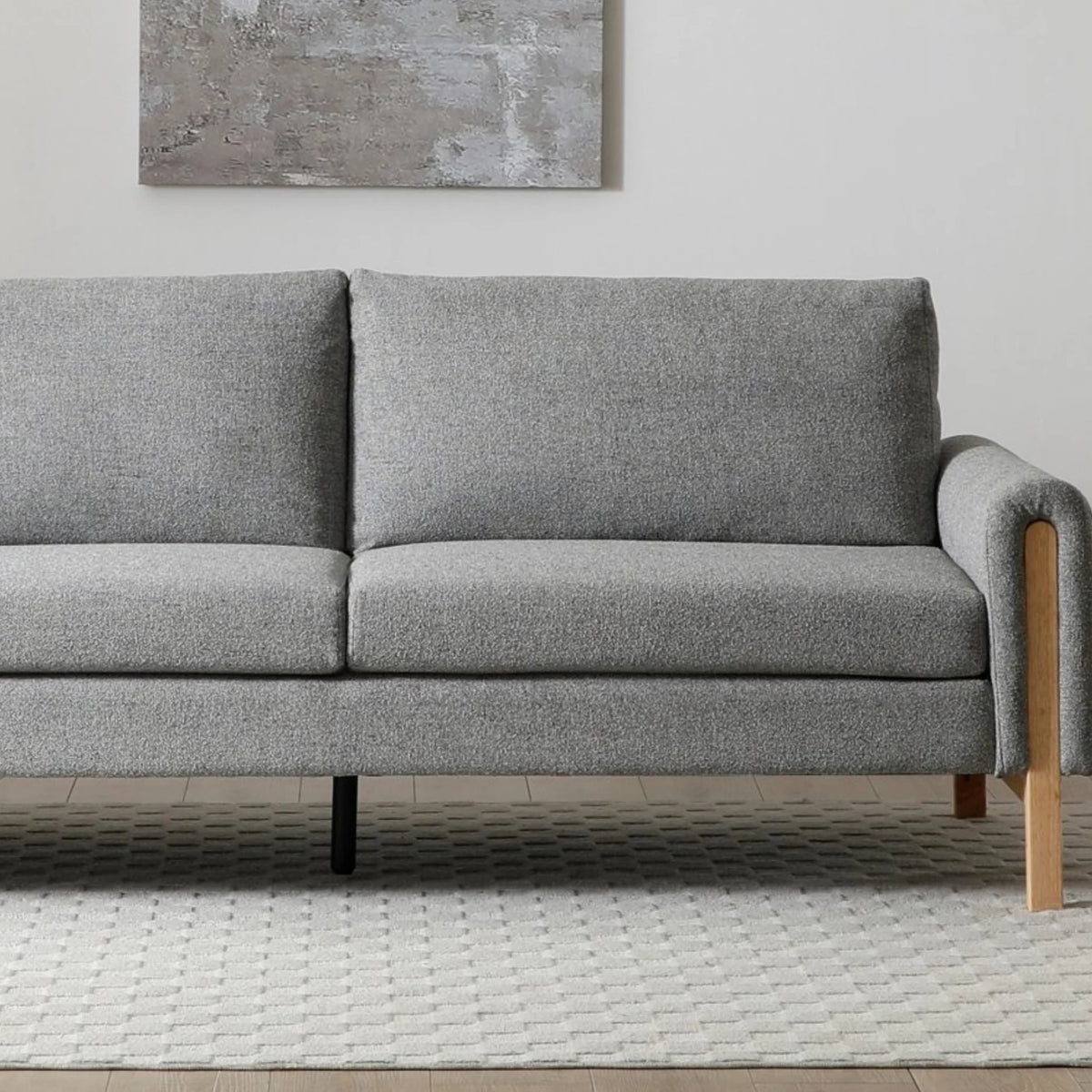 Thea Grey Upholstered Wood Sofa Bed – backrest and cushion upholstery detail