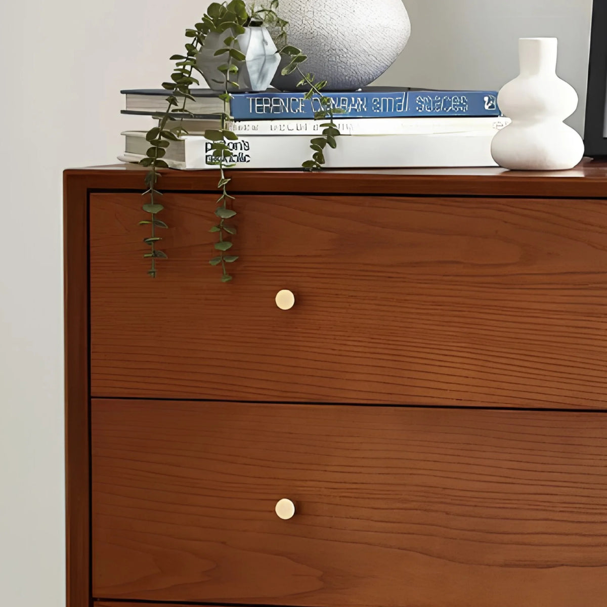 Lowry Cherry Ash 5-Drawer Chest – top and drawer detail close-up