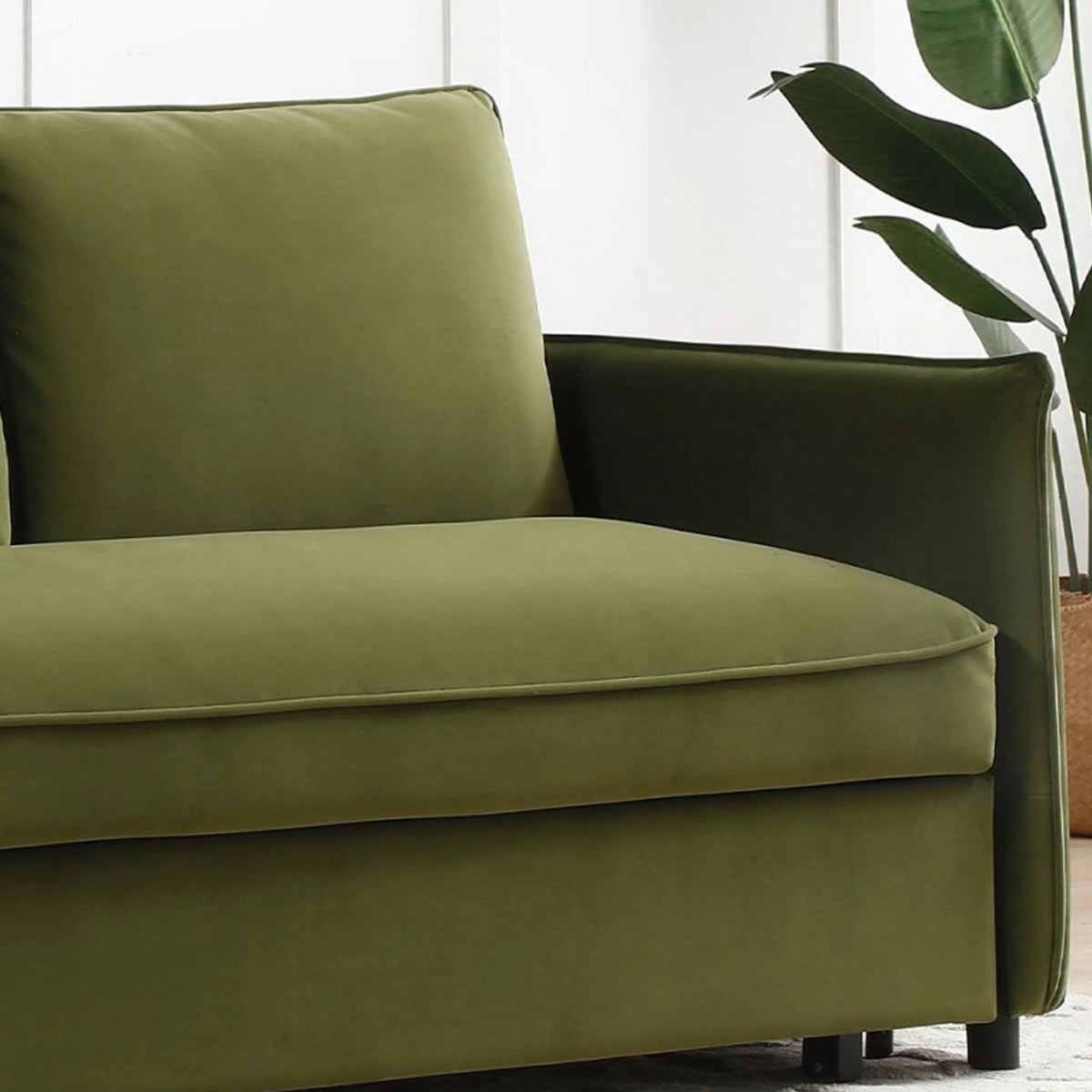 Blaire Olive Velvet Sofa Bed – backrest and cushion upholstery detail