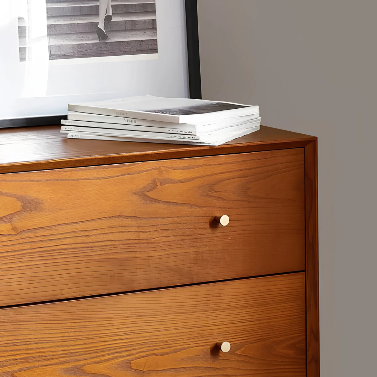 Lowry Cherry Ash 3-Drawer Chest – top and drawer detail close-up