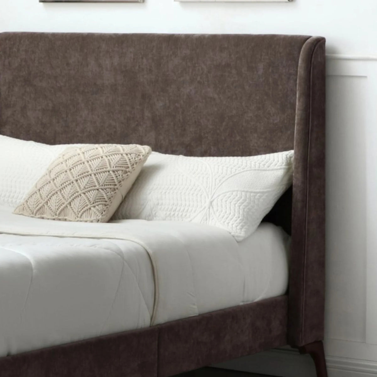 Denver Brown Chenille Bed – headboard detail close-up view