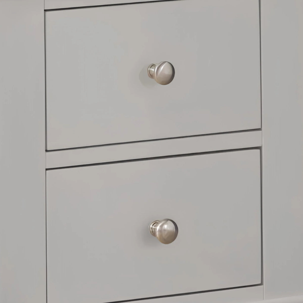 Clermont Grey Wooden 2-Drawer Bedside Chest – drawer detail close-up 