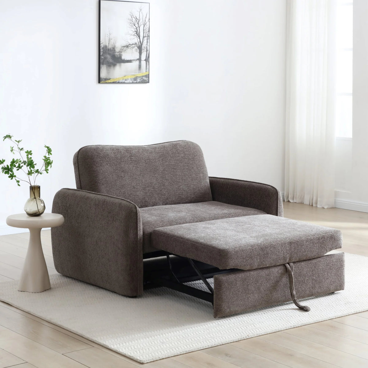 Millie Brown Sofa Bed – partially extended, modern functional furniture piece