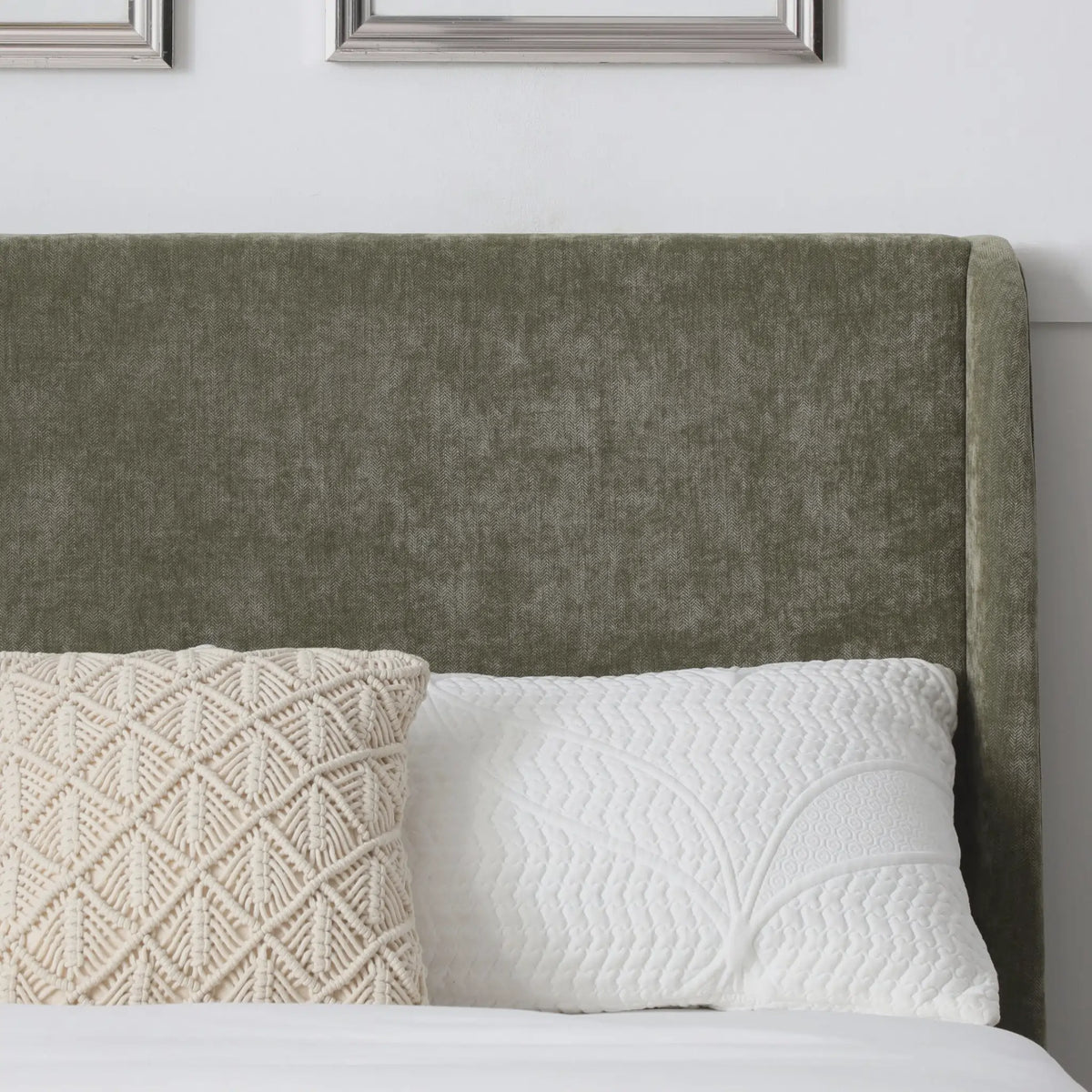 Denver Olive Upholstered Ottoman Bed – headboard detail close-up