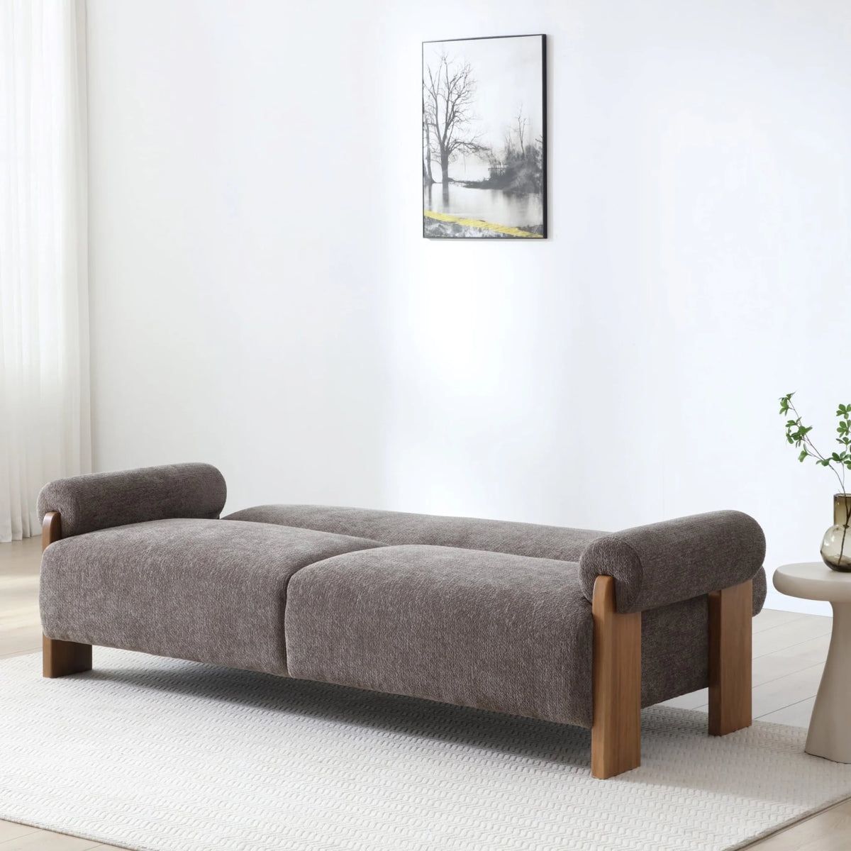 Mila Brown Chenille Sofa Bed – extended sleeper configuration view