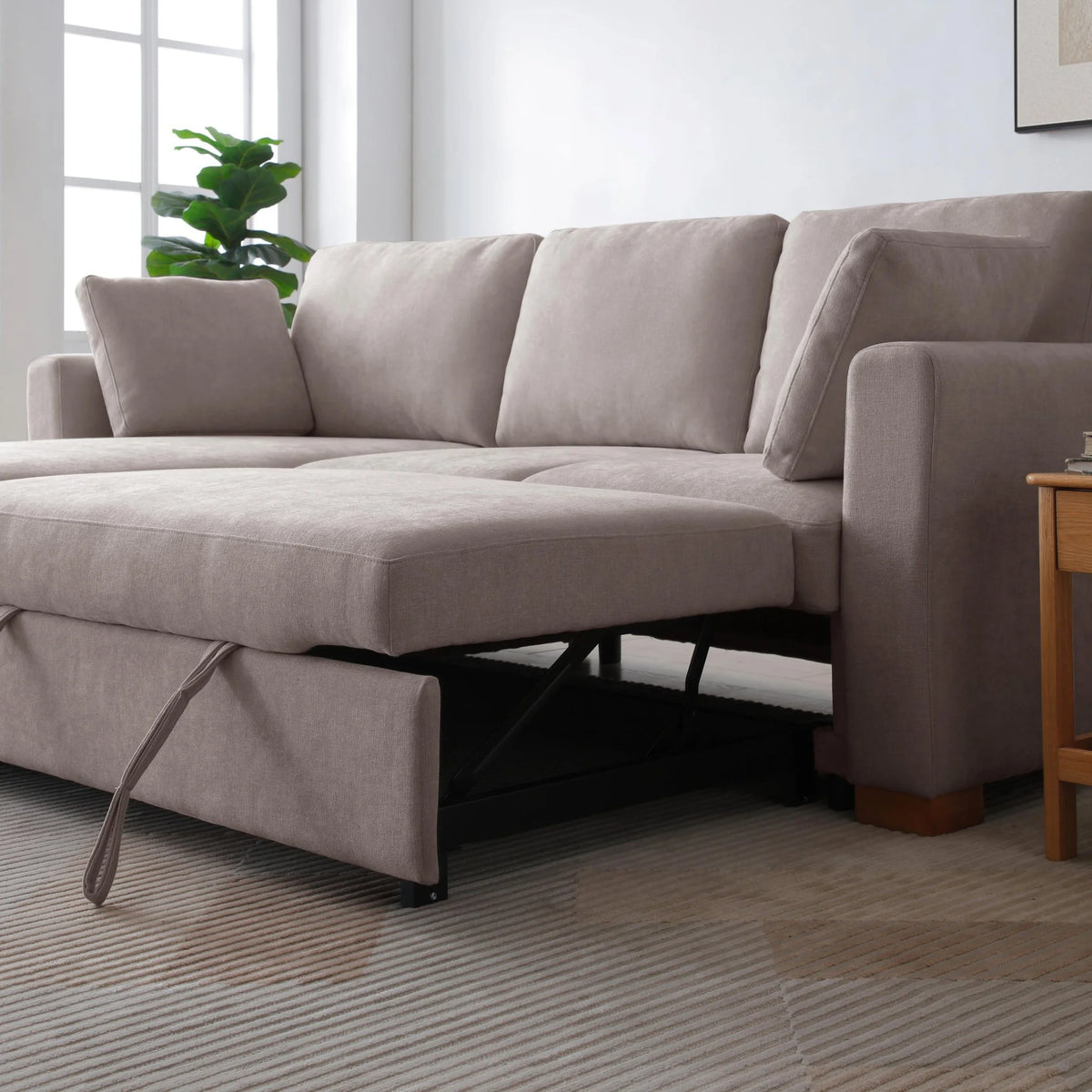 Sorrento Taupe Corner Sofa Bed – extended footstool feature