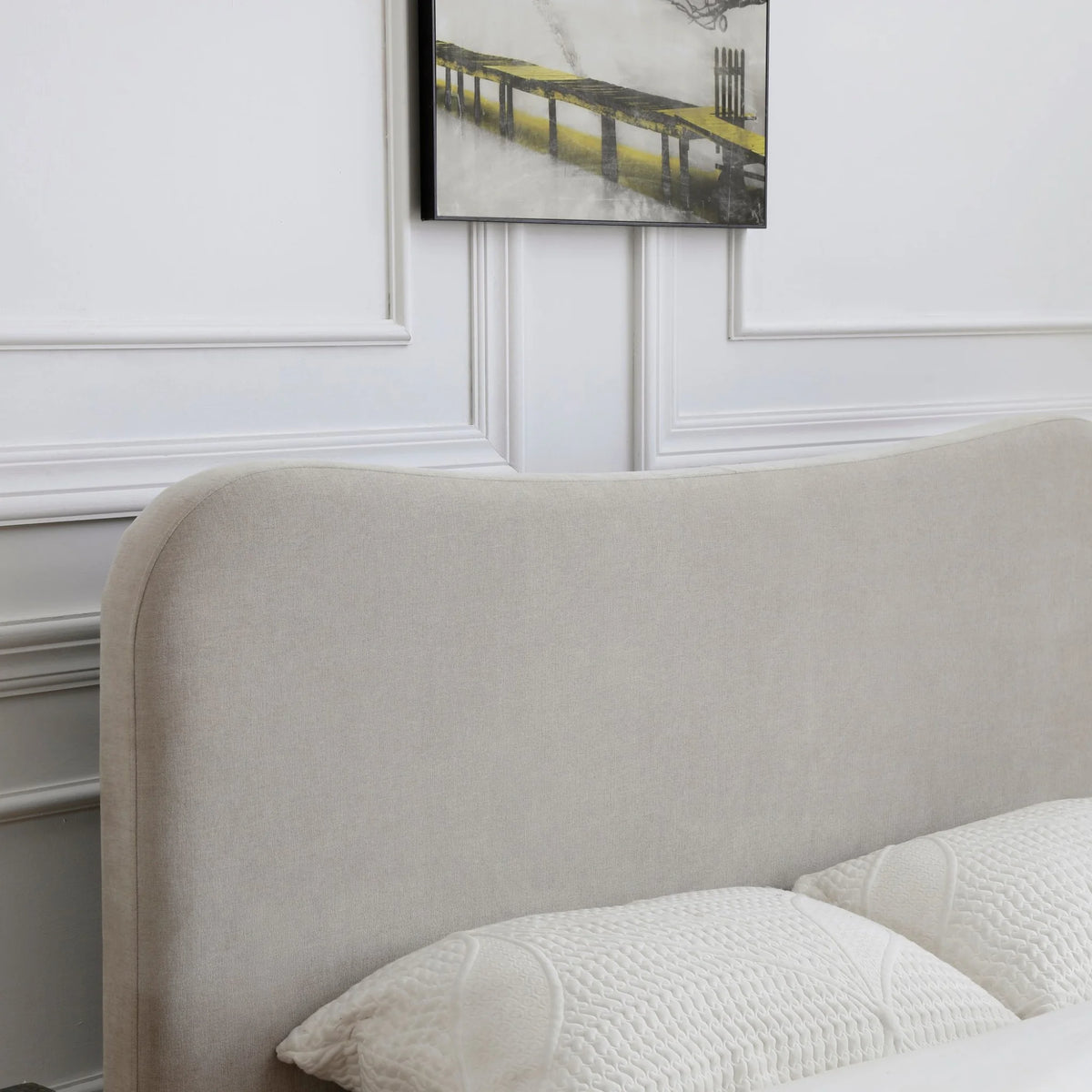 Mollie Oatmeal Upholstered Bed – headboard detail close-up