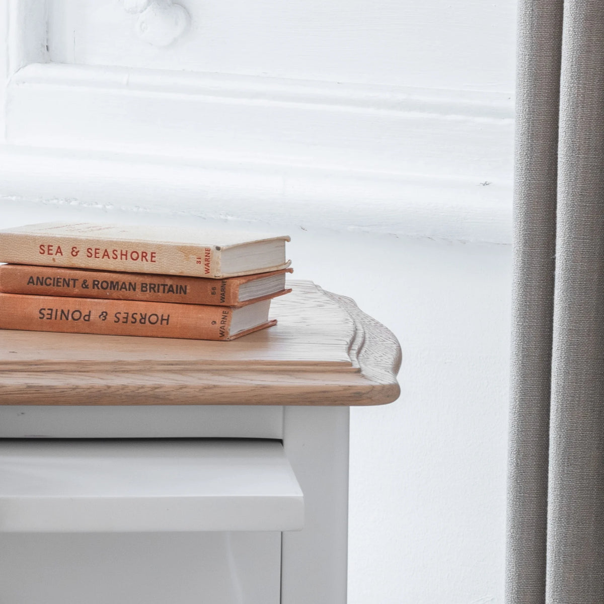 Amelie White Wooden 1-Drawer Bedside Table – top surface detail close-up