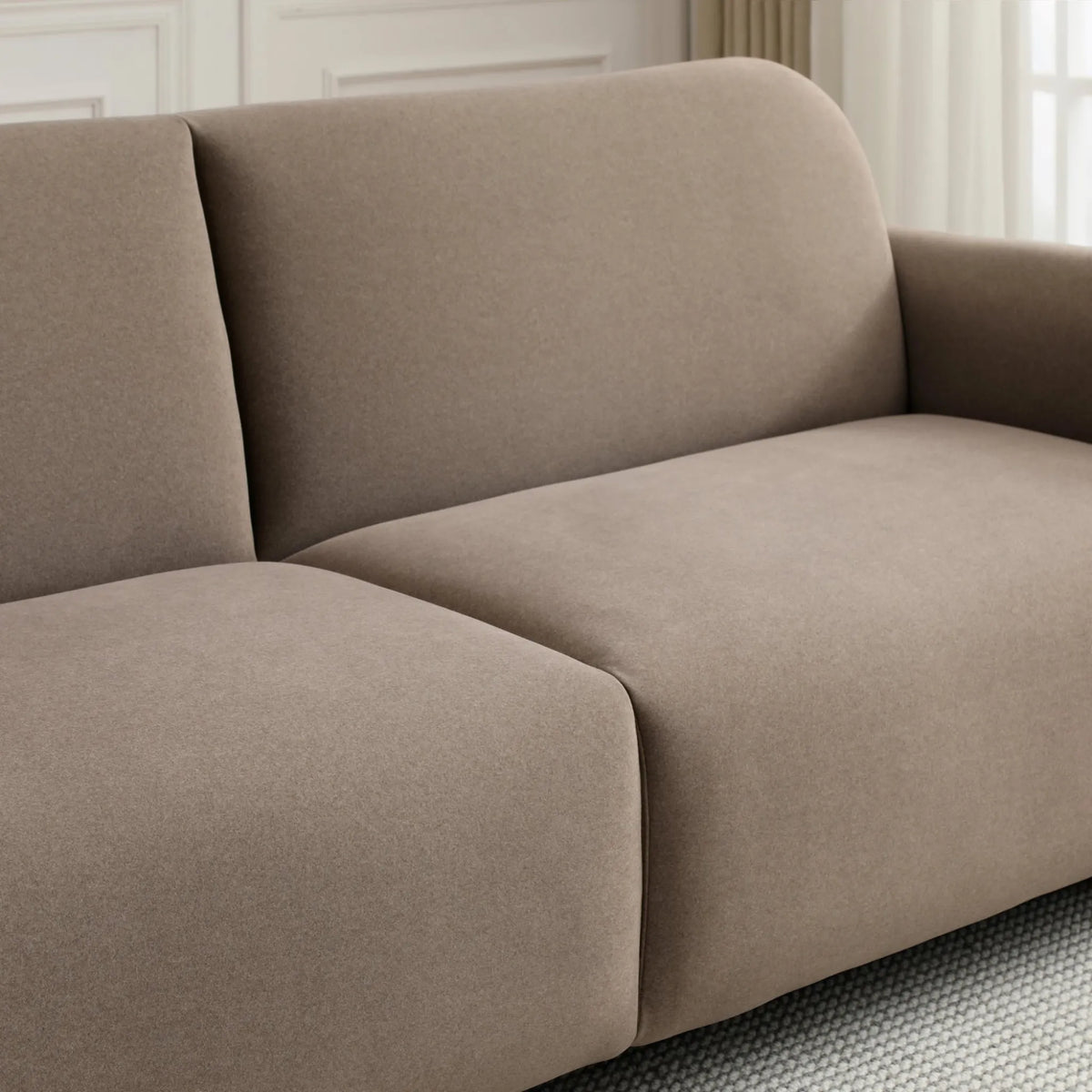 Murphy Taupe Velvet Sofa Bed – close-up of upholstered seat and backrest