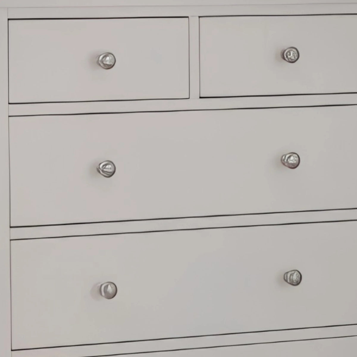 Clermont White Wooden 5-Drawer Chest – drawer detail close-up