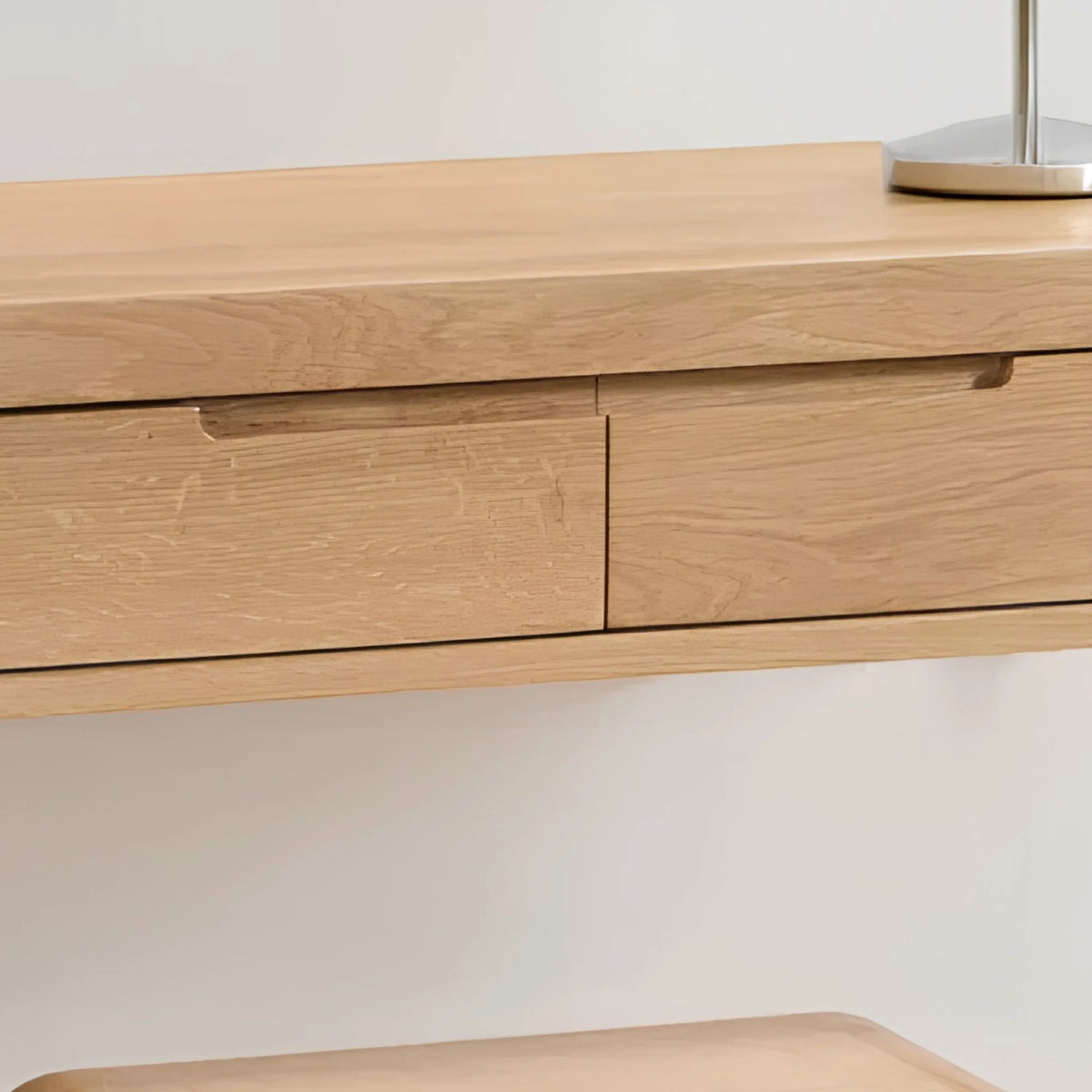 Curve Oak 2-Drawer Dressing Table and Stool – drawer detail close-up