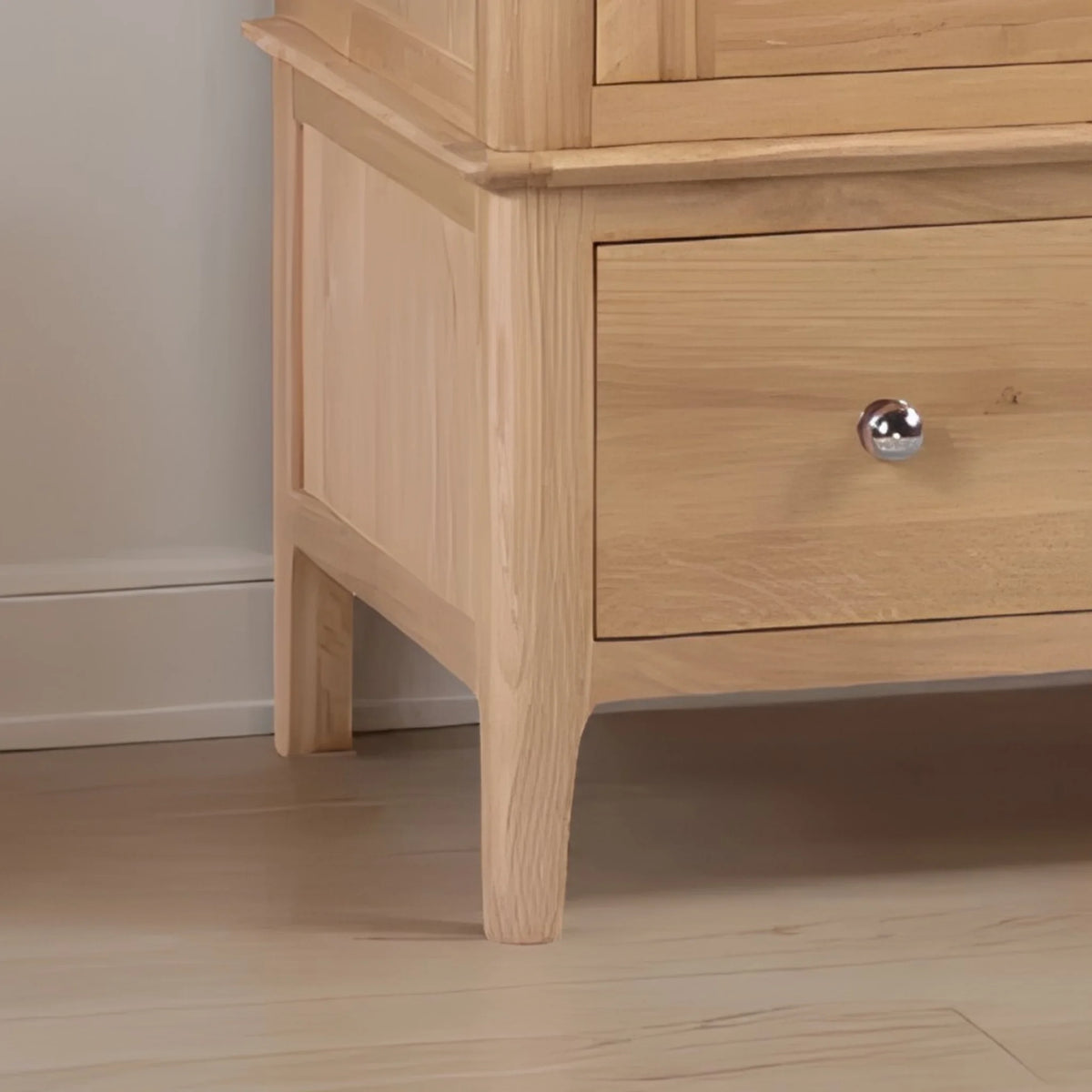 Cotswold Oak 2-Door Combination Wardrobe – drawer and bottom corner detail close-up