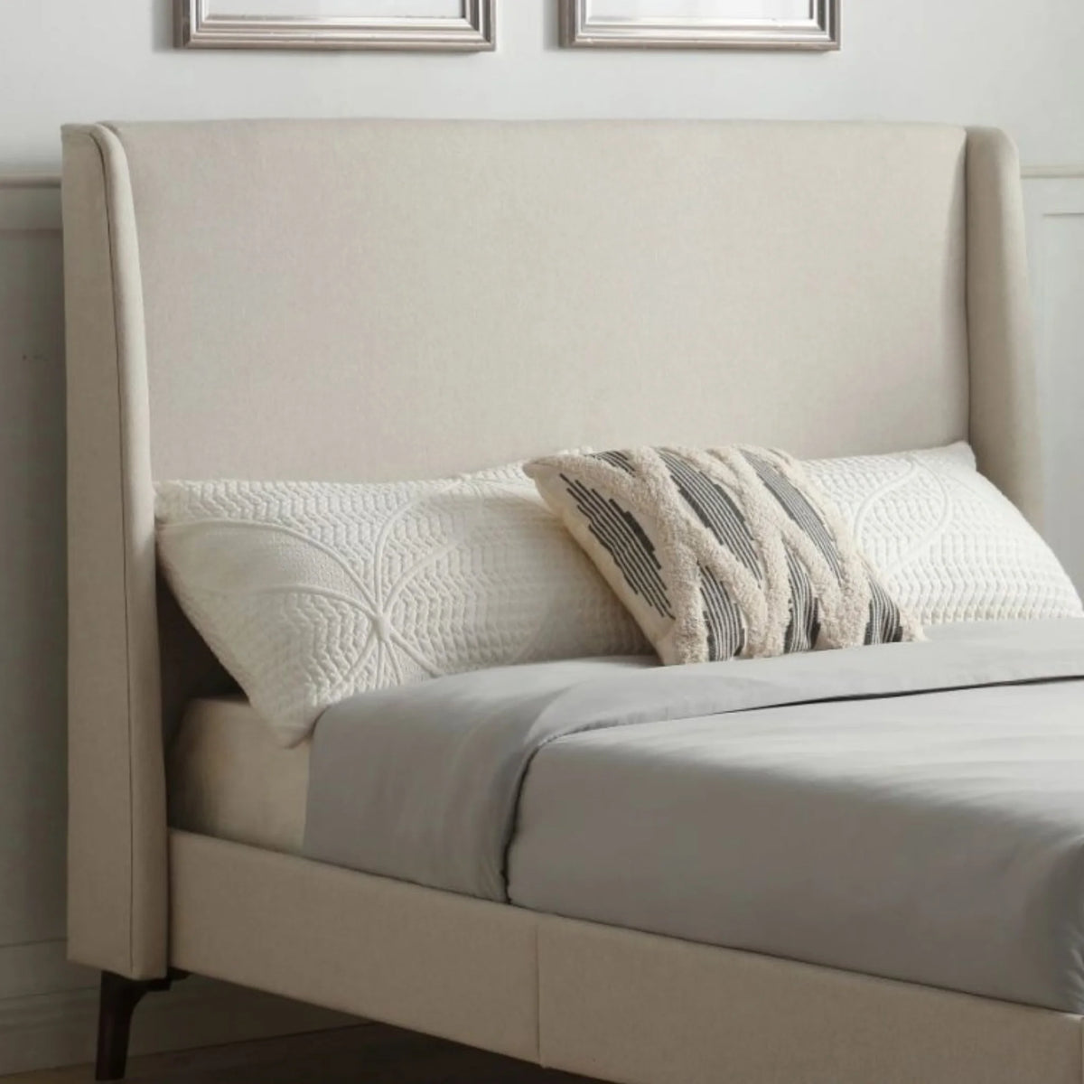 Denver Ivory Upholstered Bed– headboard detail close-up view