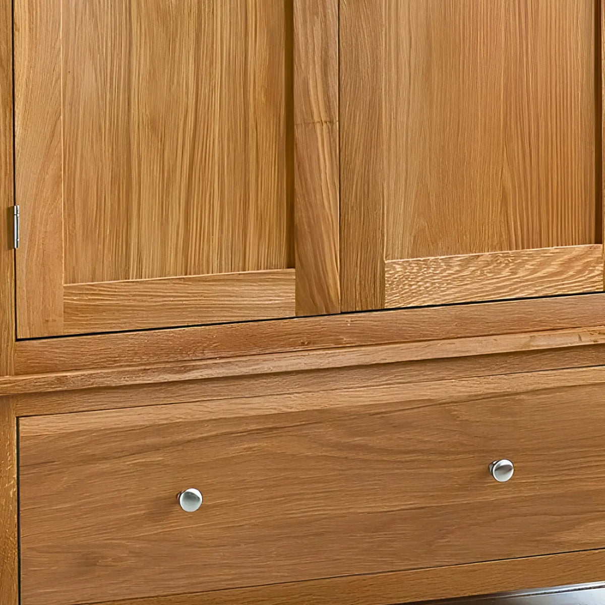Oak 3-Door Cabinet - drawer detail close-up