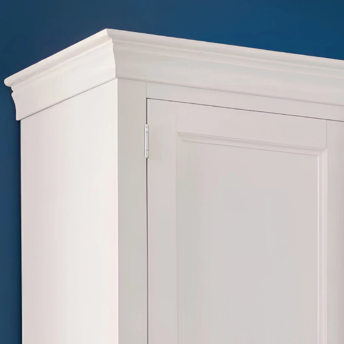 Clermont Grey Wooden 2-Door Combination Wardrobe – top corner close-up 