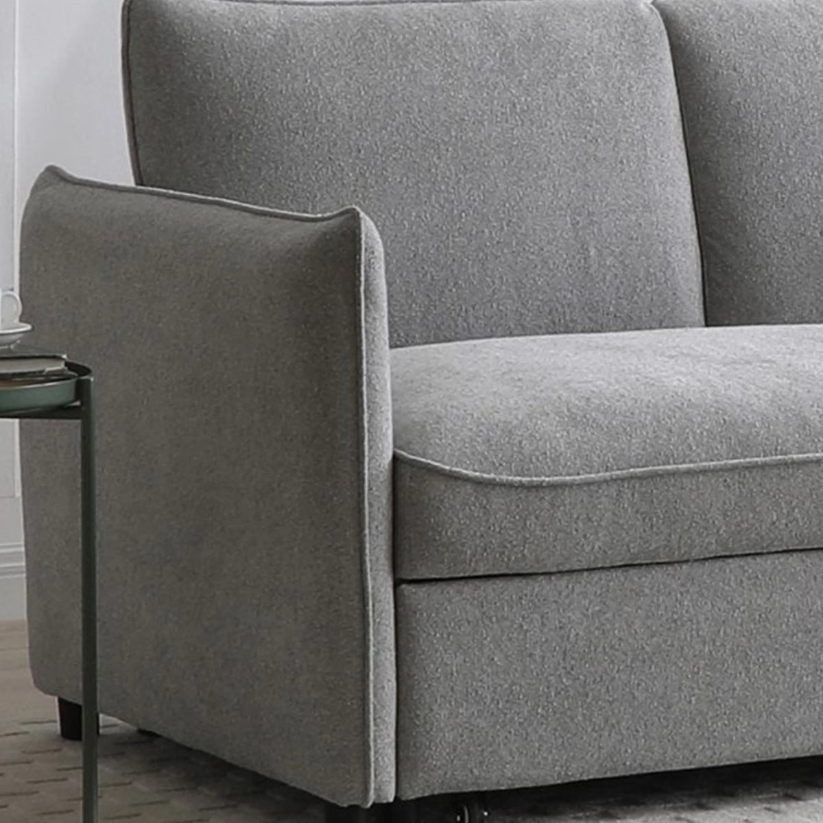 Blaire Grey Boucle Sofa Bed – armrest and upholstery detail