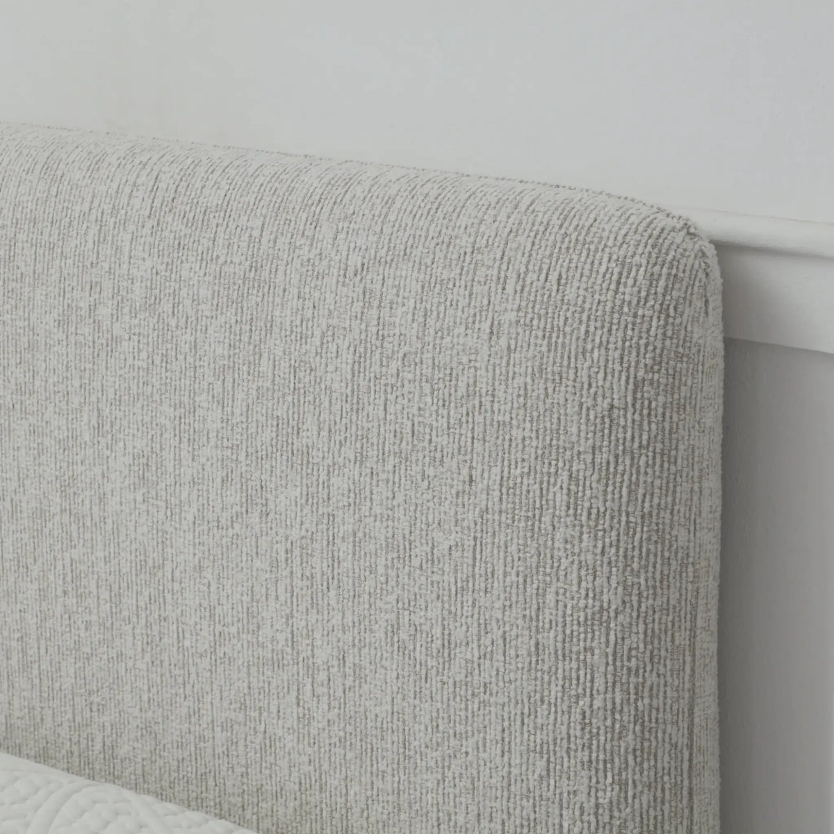 Belle Oatmeal Chenille Ottoman Bed – close-up of headboard upholstery texture