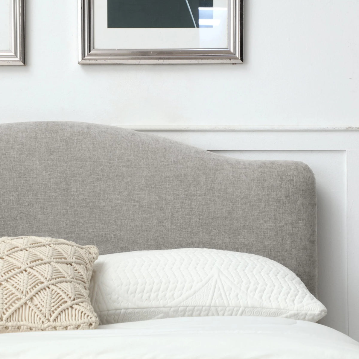 Asher Grey Chenille Ottoman Bed – close-up of upholstered headboard