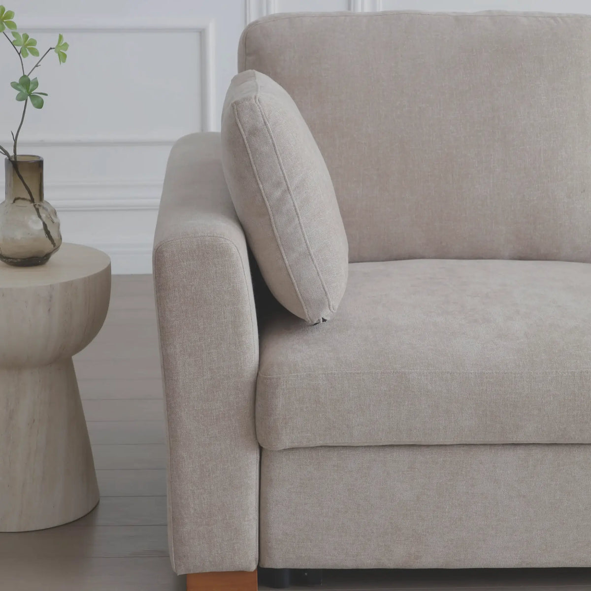 Sorrento Taupe Sofa Bed – armrest and side profile detail