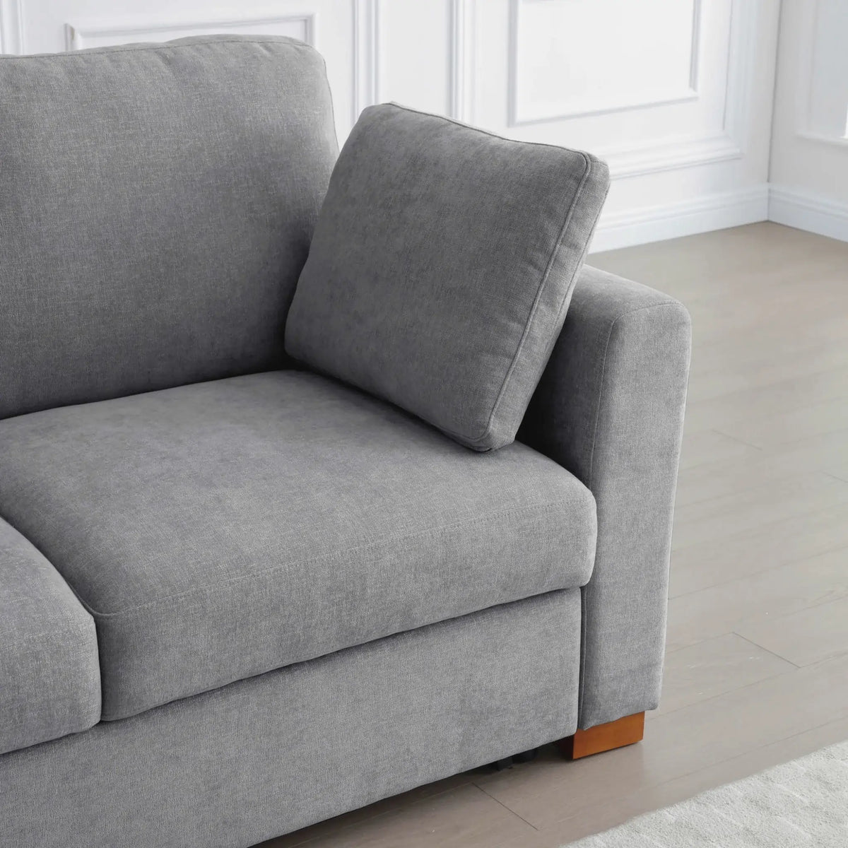 Sorrento Grey Sofa Bed – close-up highlighting plush cushions and sturdy armrest