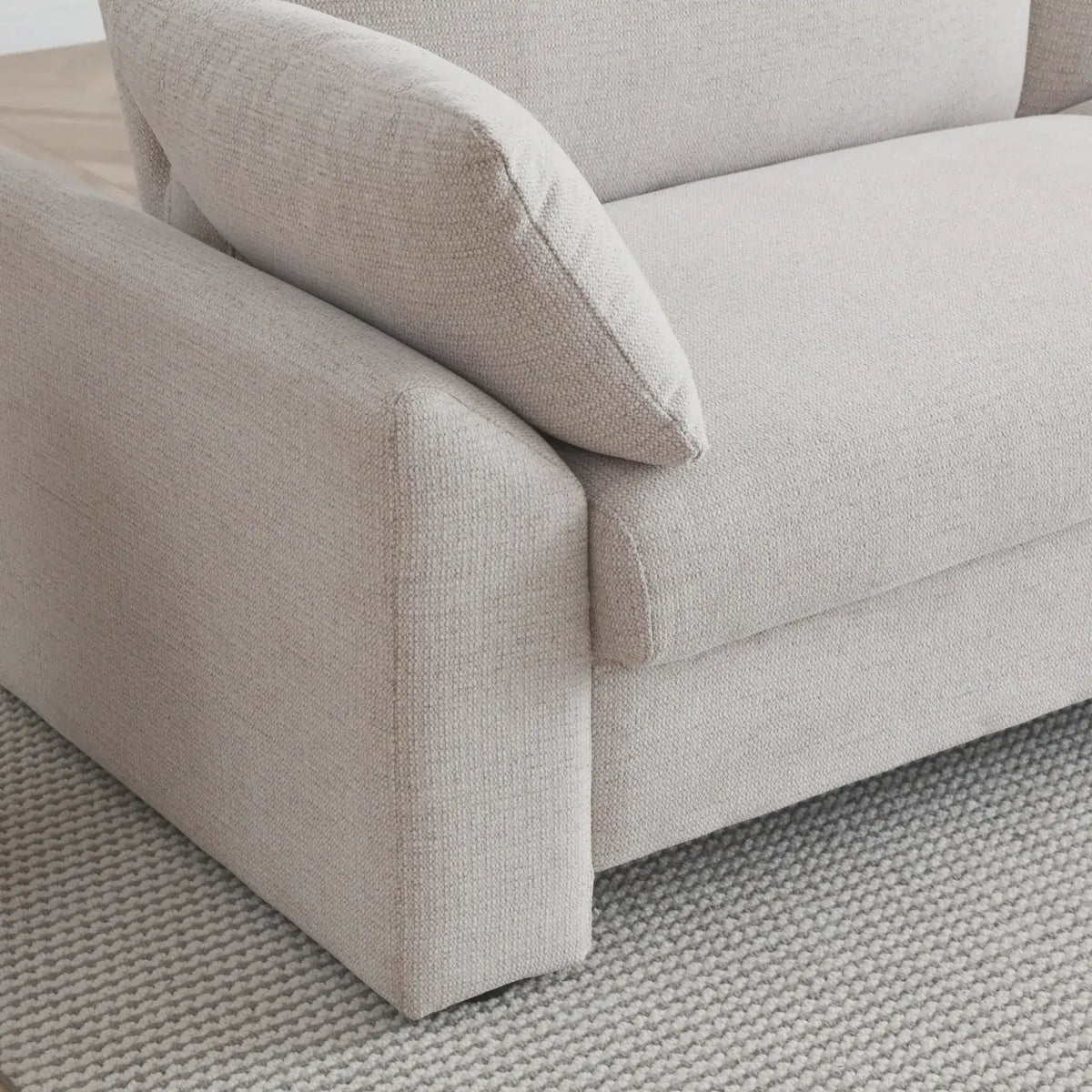 Evelyn Oatmeal Sofa Bed – close-up of textured fabric, corner view