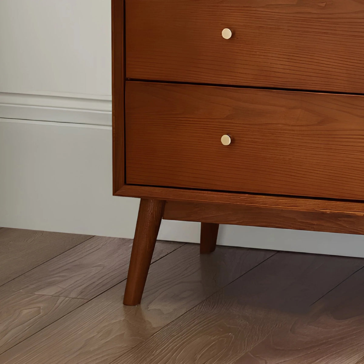 Lowry Cherry Ash 5-Drawer Chest – corner and leg detail close-up