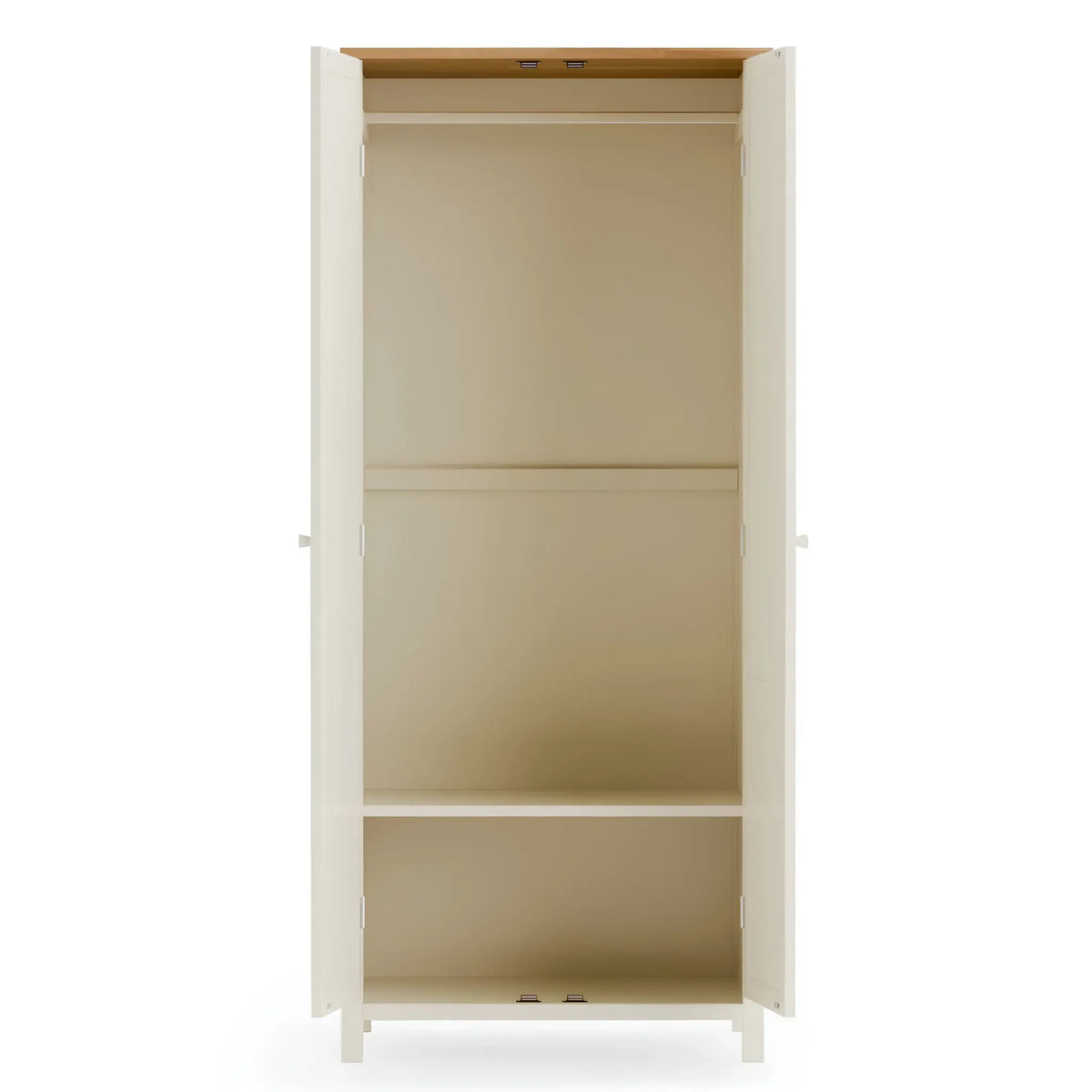 Coxmoor Ivory Wooden 2-Door Wardrobe – full view with open doors