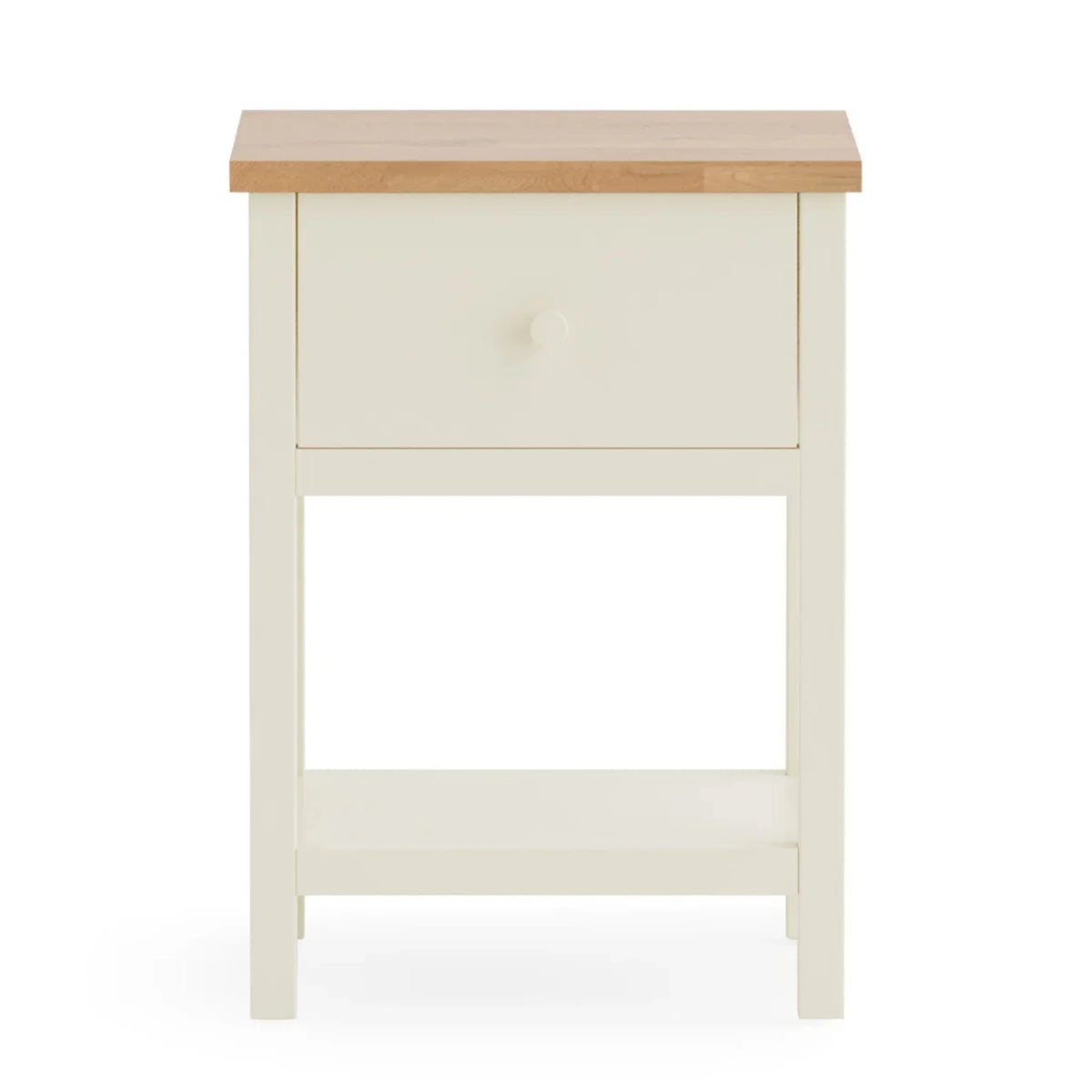 Coxmoor Ivory Wooden 1-Drawer Bedside Table – full front view on white background