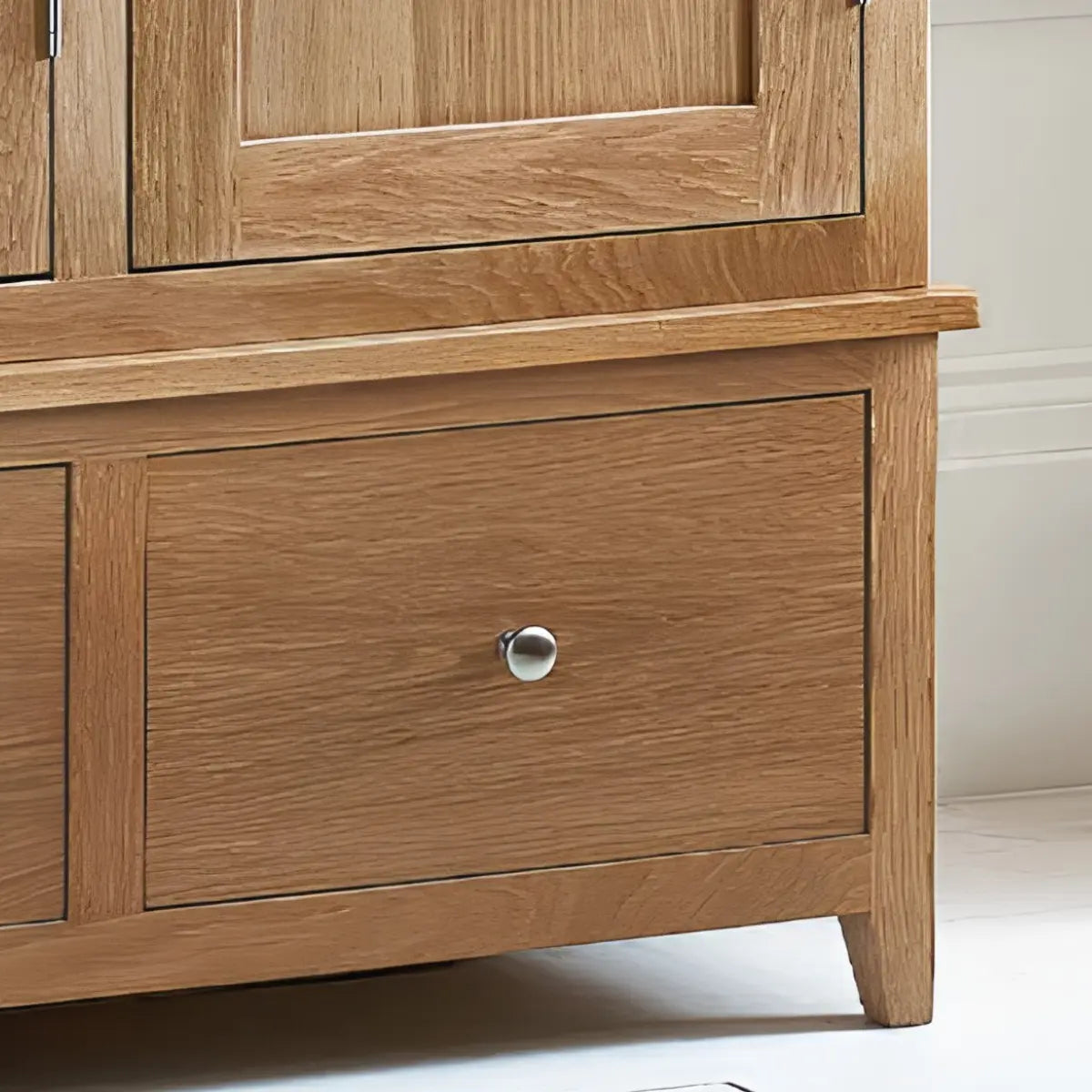 Mallory 3-Door Oak Wardrobe – lower drawer close-up