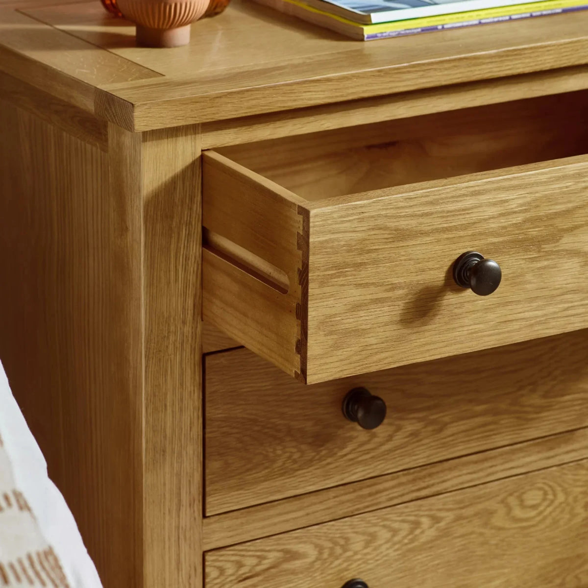 Marlborough Oak 6-Drawer Chest – open drawer detail close-up showing joint construction