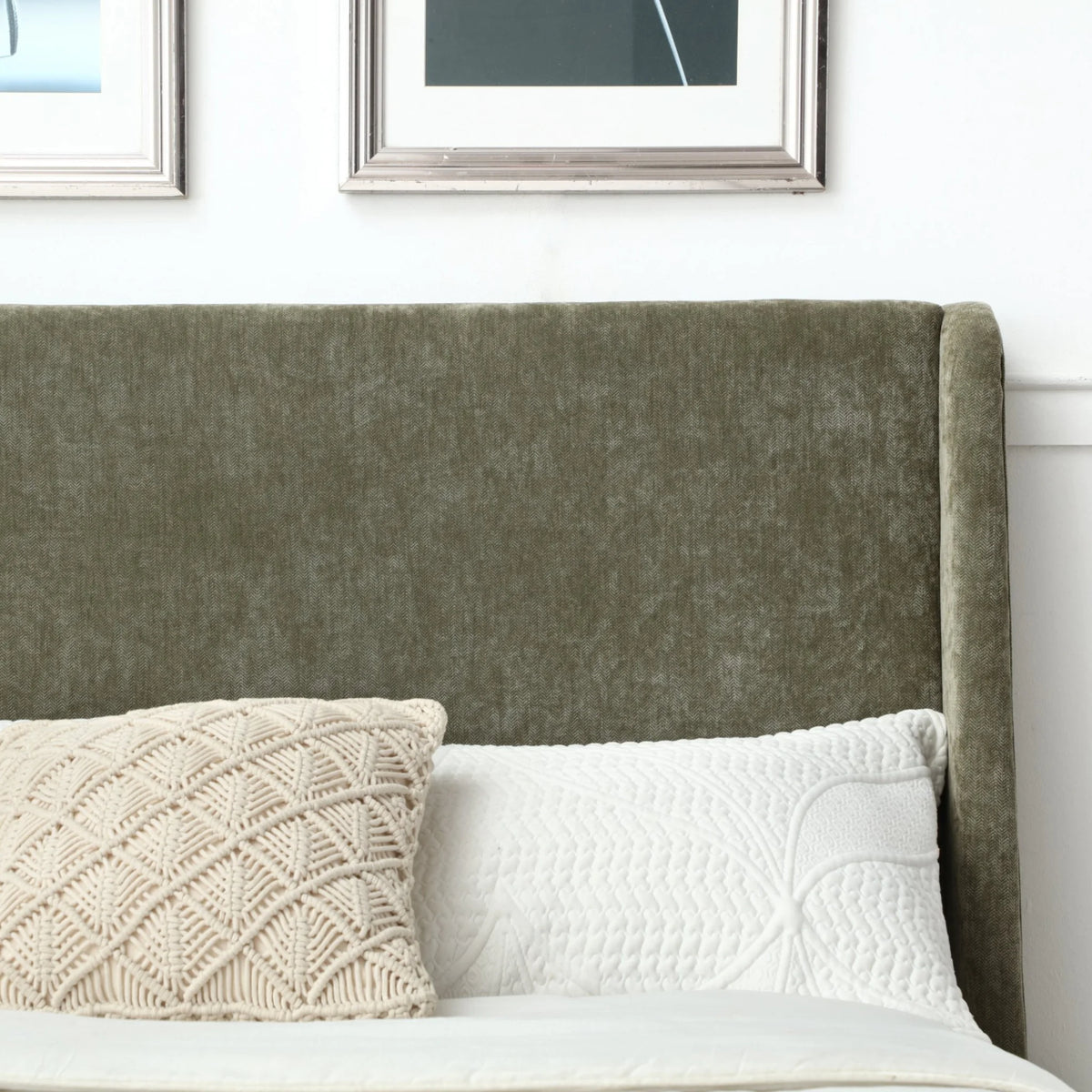 Denver Olive Chenille Bed –headboard detail close-up view