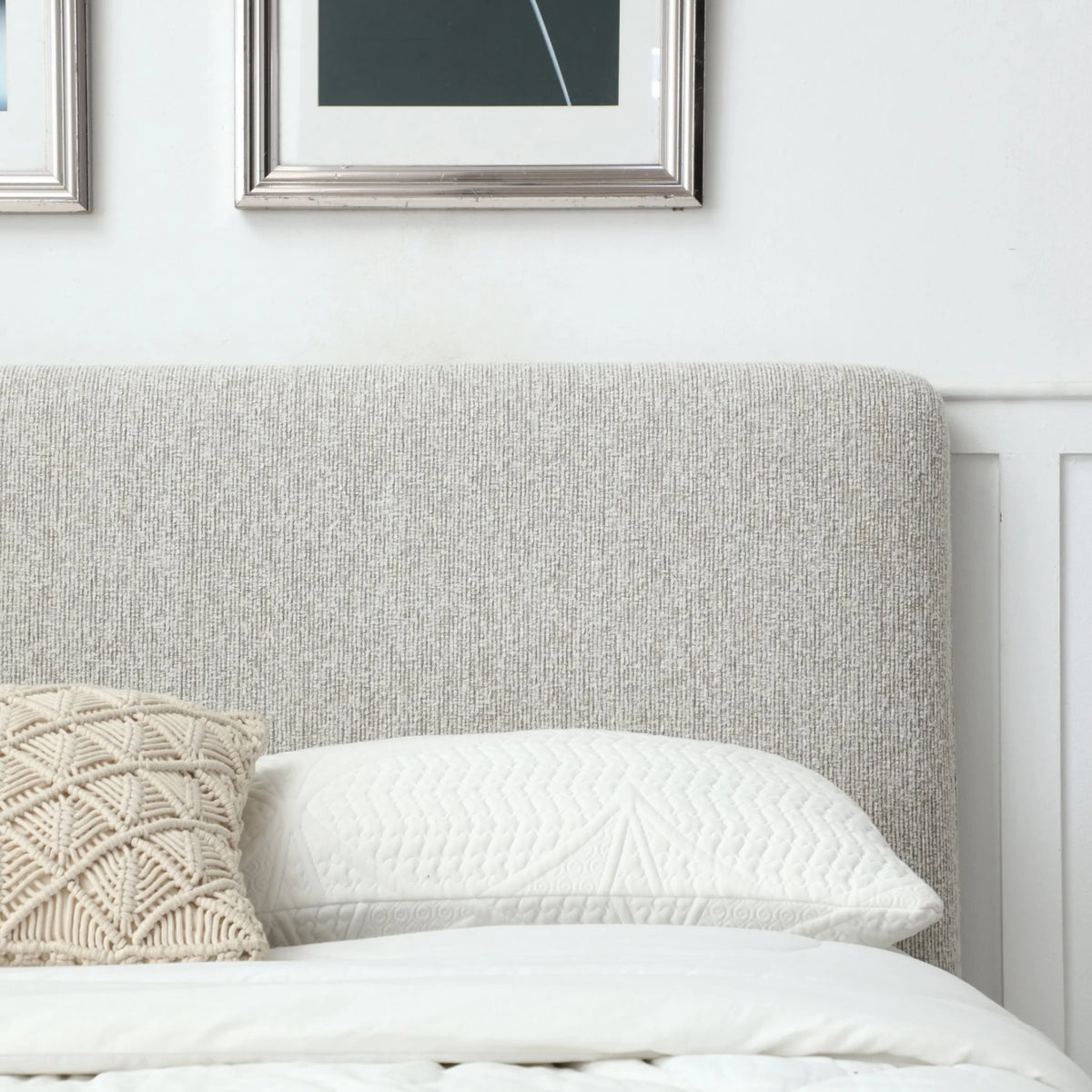 Belle Oatmeal Chenille Ottoman Bed – headboard and upholstery detail