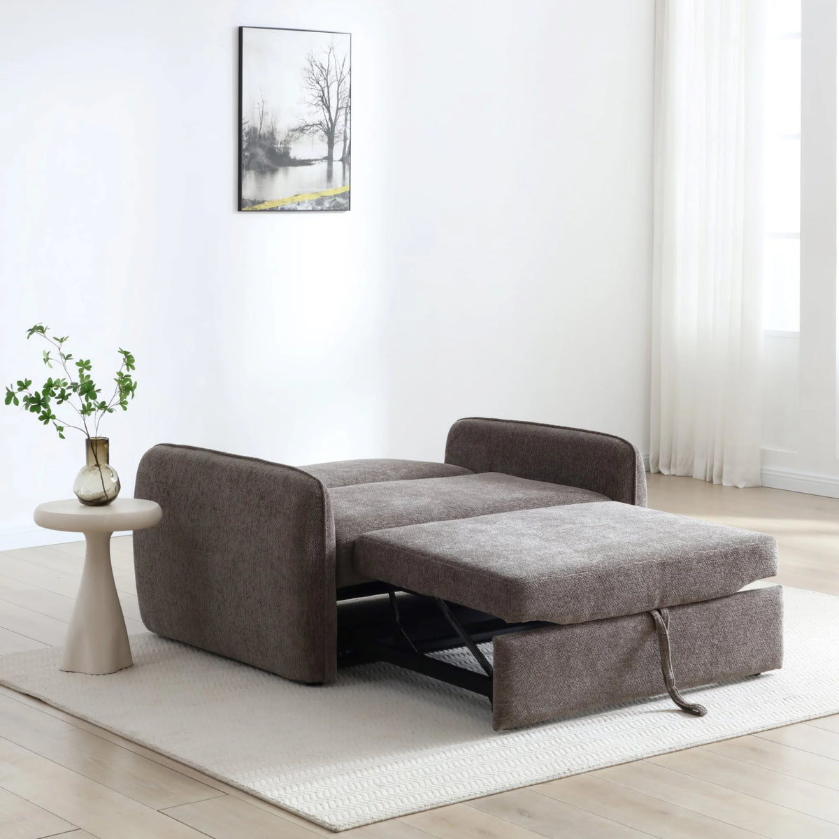 Millie Brown Sofa Bed – extended configuration, elegant versatile home addition