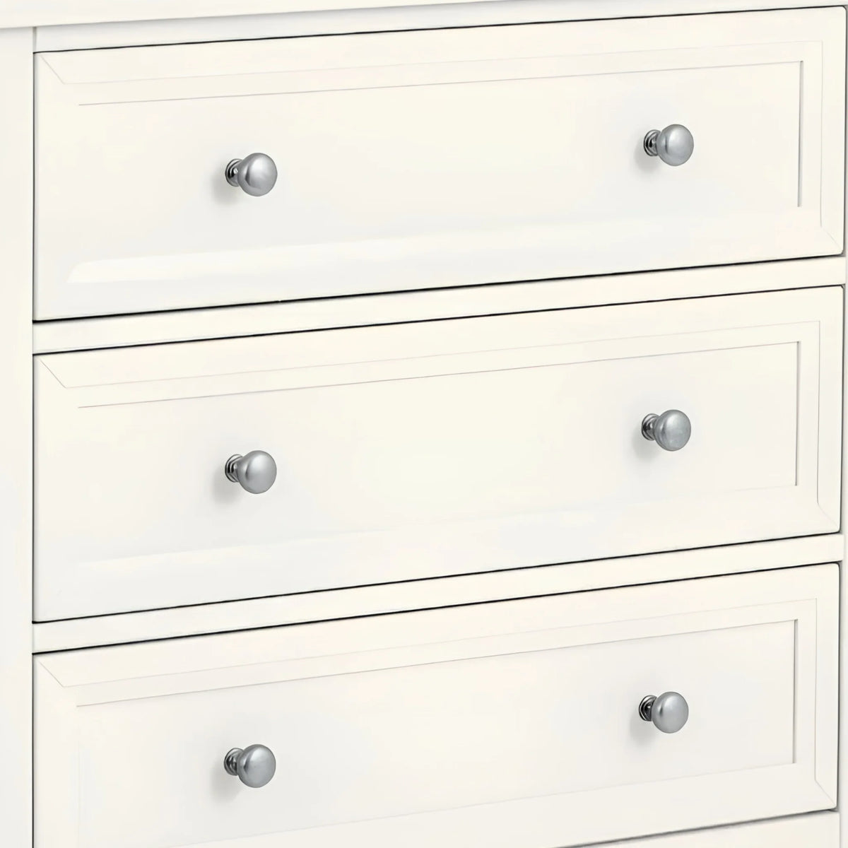 Maine White Wooden 3-Drawer Chest – drawer fronts detail close-up 