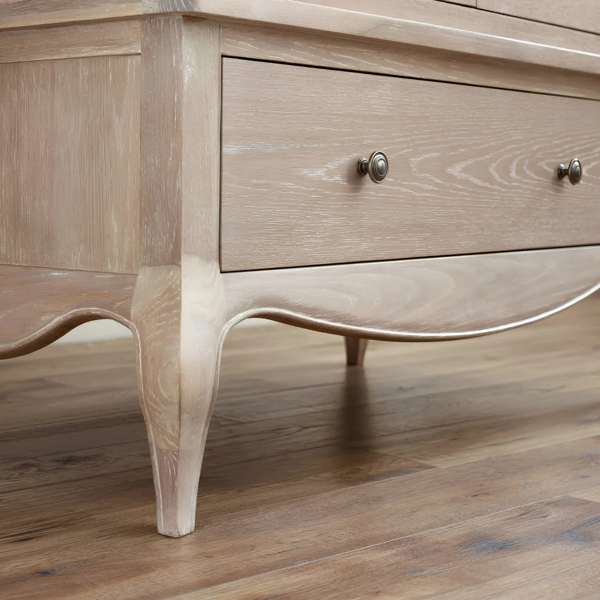 Camille Limed Oak Combination Wardrobe – drawer and leg detail
