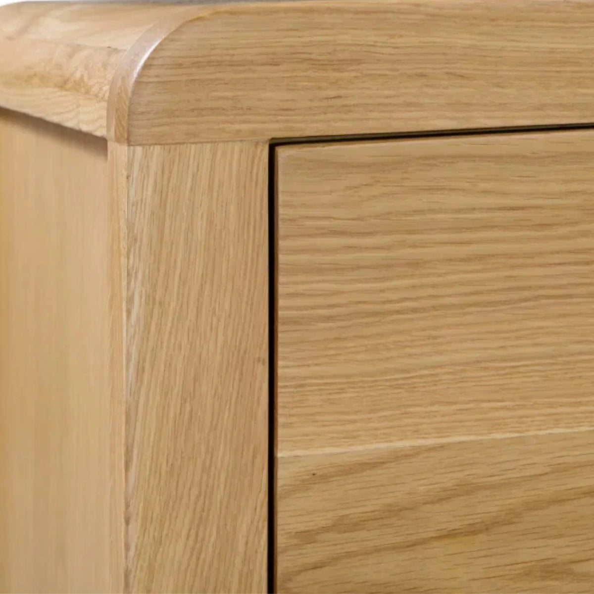 Curve Oak 6-Drawer Chest – top corner detail close-up