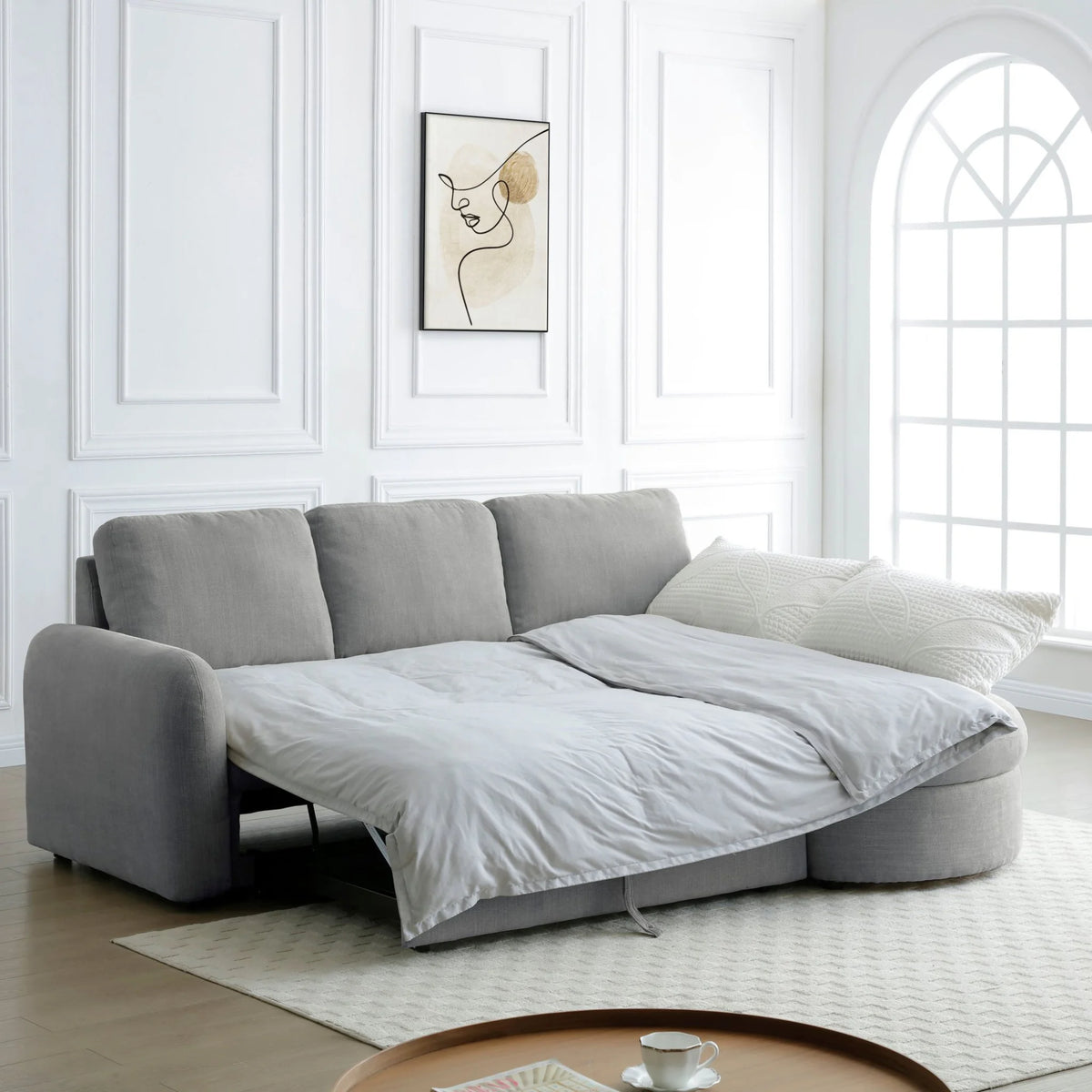 Mallory Grey Corner Sofa Bed – extended view, stylish functional home furniture