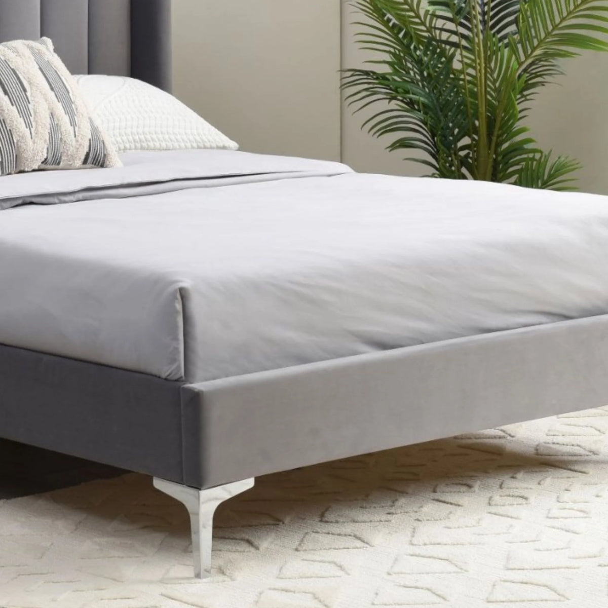 Avery Navy Velvet Bed – footboard and legs close-up