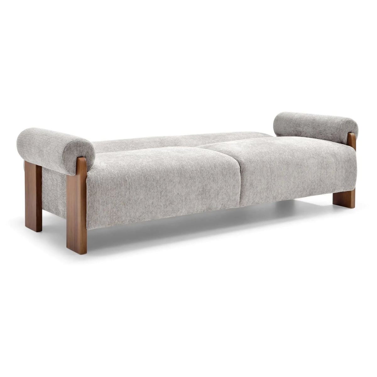 Mila Oatmeal Chenille Sofa Bed – studio isolated front view folded out
