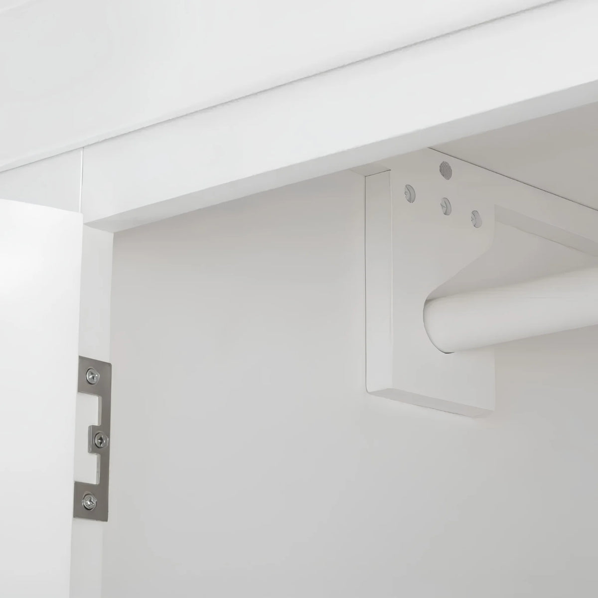 Clermont White Wooden 2-Door Combination Wardrobe – internal hanging rail detail close-up