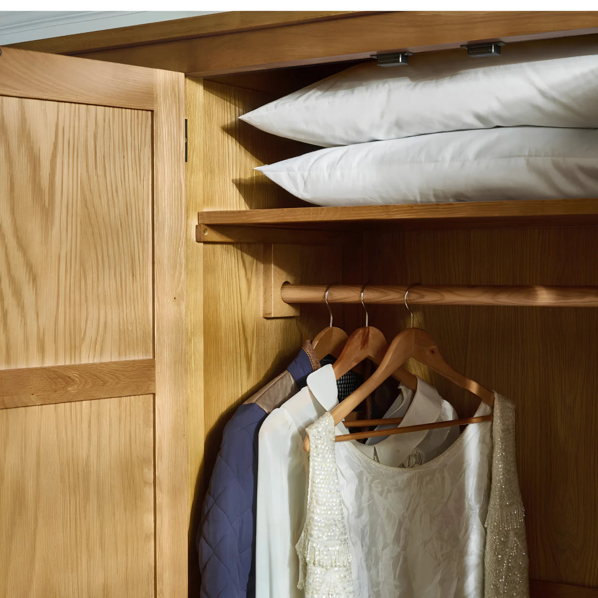 Marlborough Oak 3-Door Wardrobe – front view with open doors
