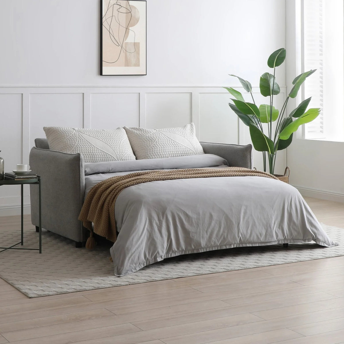 Blaire Grey Boucle Sofa Bed – extended as a bed