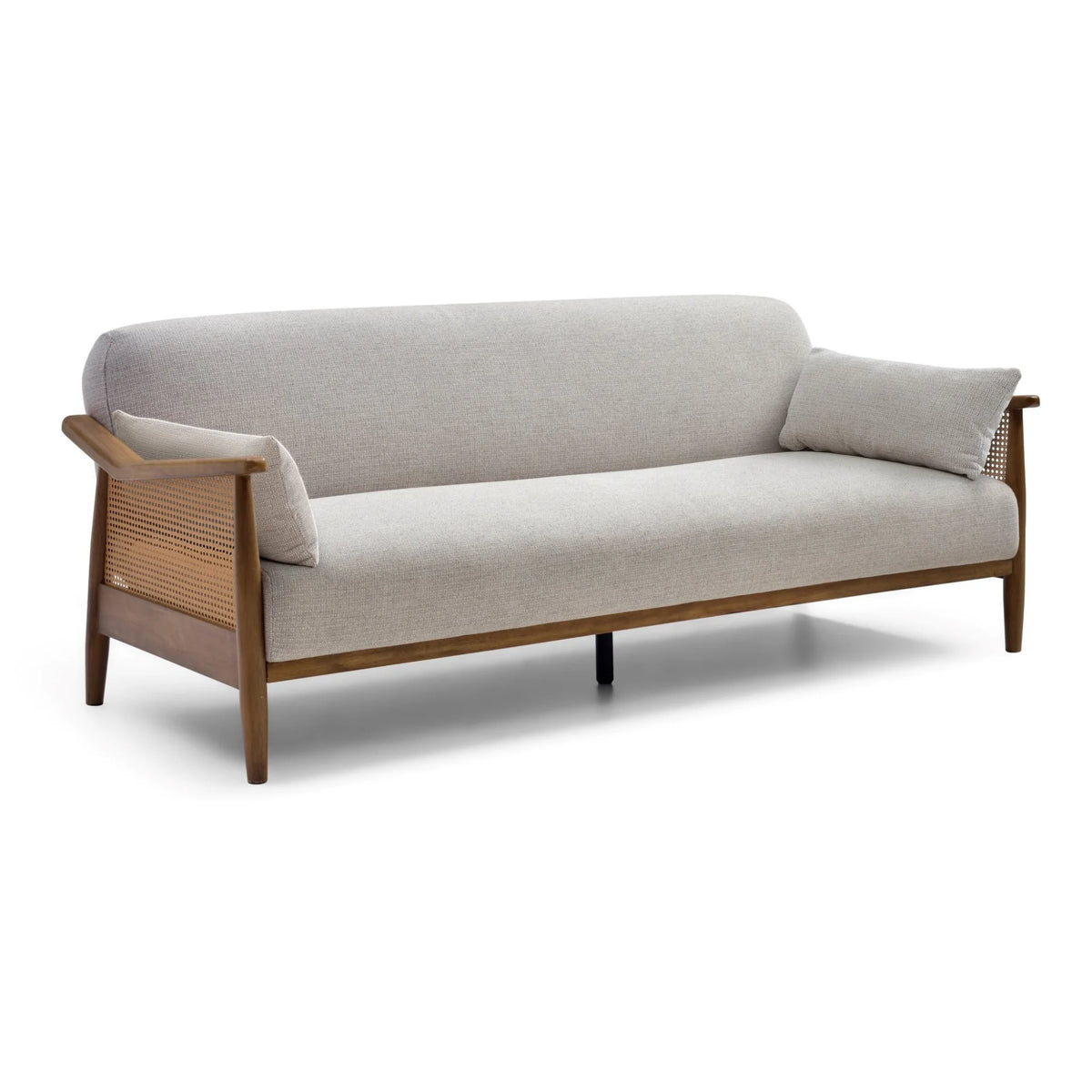 Zara Oatmeal Chenille Rattan Sofa Bed – studio isolated front view