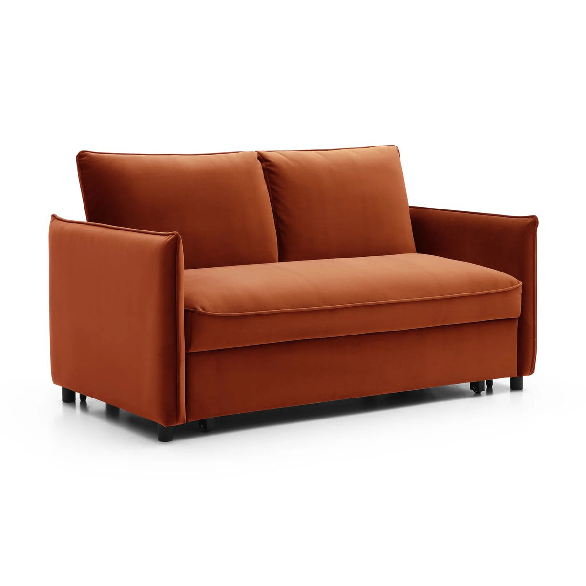 Blaire Orange Velvet Sofa Bed – studio isolated front view