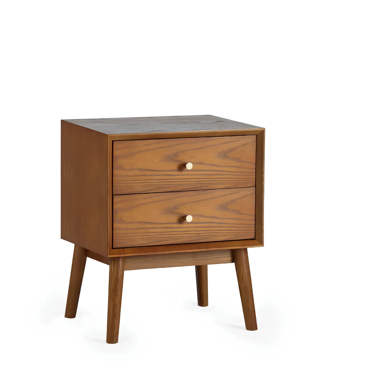 Lowry Cherry Ash 2-Drawer Bedside Table – angled front and side view