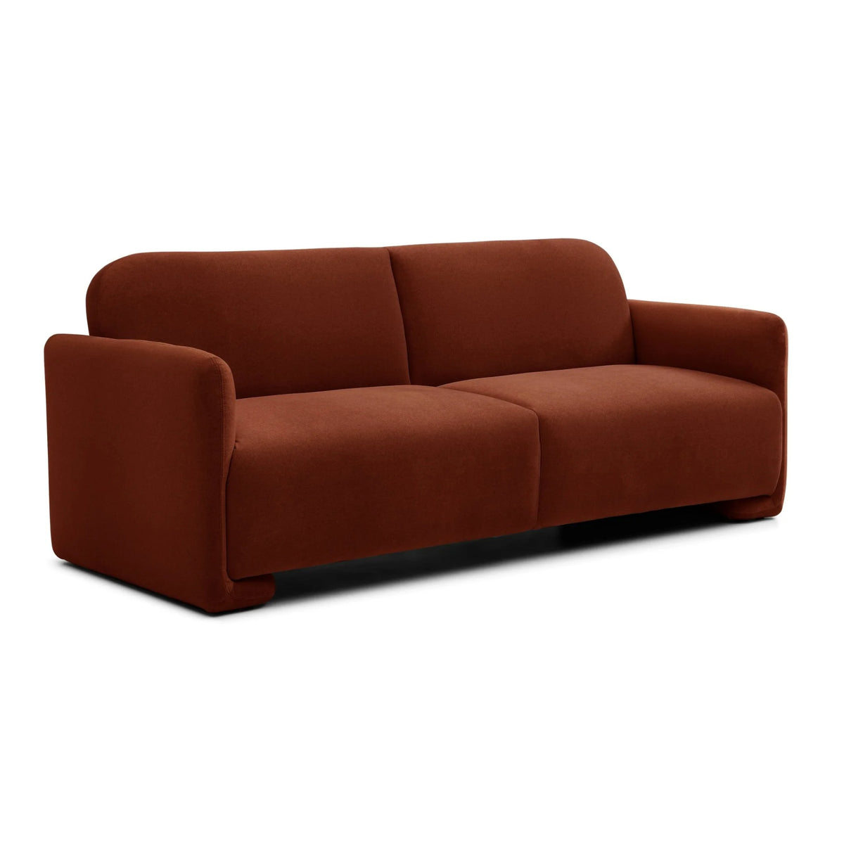 Murphy Orange Velvet Sofa Bed – studio front view on white background