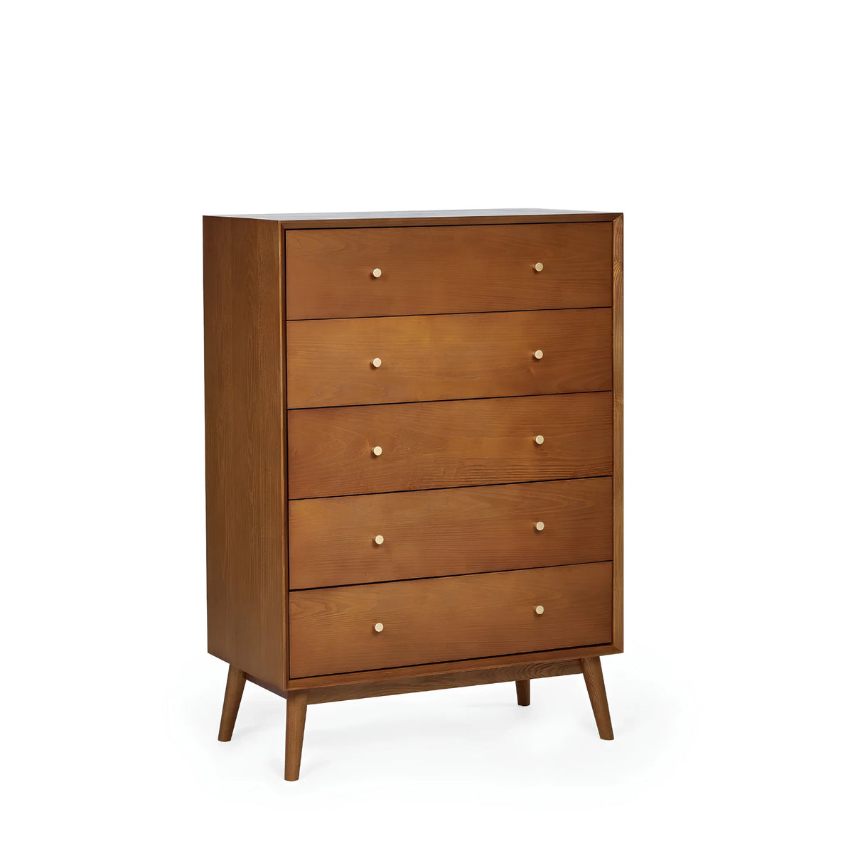 Lowry Cherry Ash 5-Drawer Chest – angled front and side view