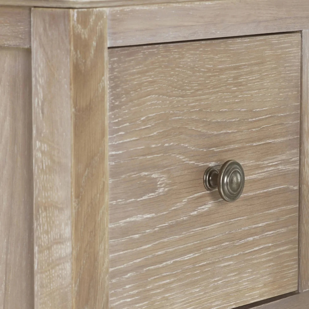 Camille Limed Oak 2-Drawer Dressing Table and Stool – drawer detail close-up