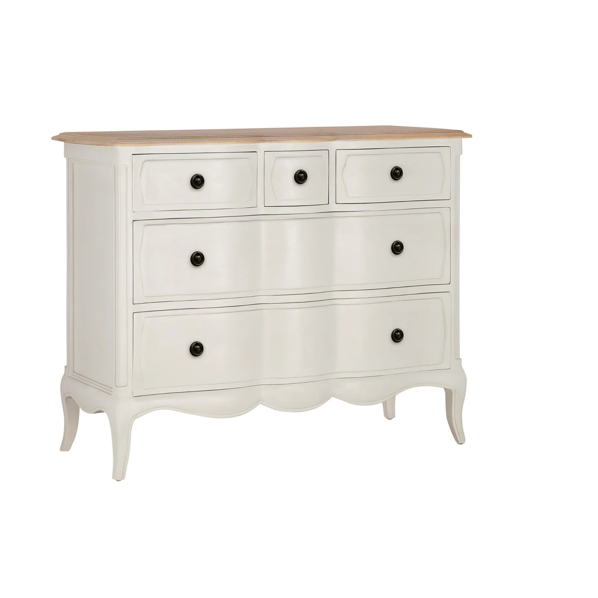 Amelie White Wooden 5-Drawer Chest – three-quarter front view on white background