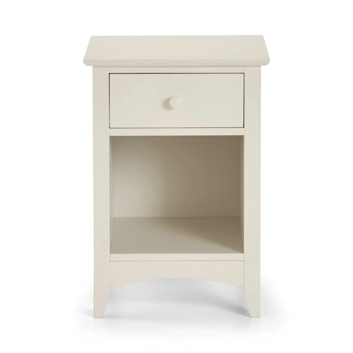 Cameo White 1-Drawer Bedside Table – studio front view on white background